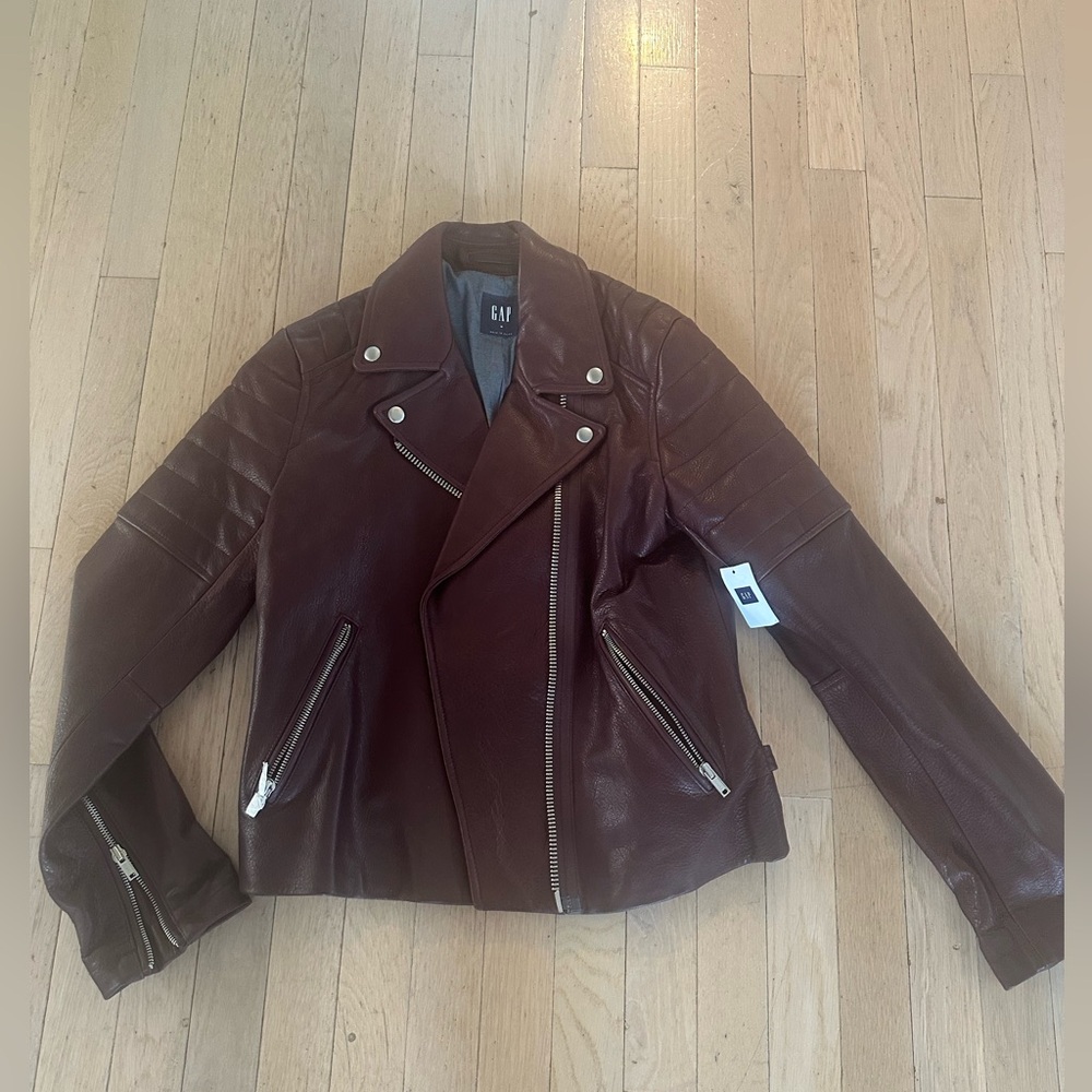 New Gap Moto burgundy pleather Jacket
